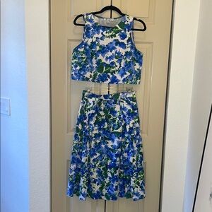 Floral Blue and Green Two-Piece Set